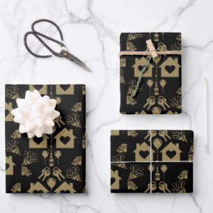 New Home Housewarming Welcome Gold Wrapping Paper Sheet