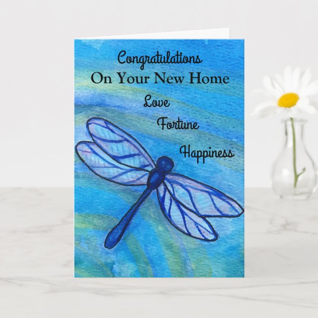 New Home Love Fortune Happiness Dragonfly Card (Small Plant)