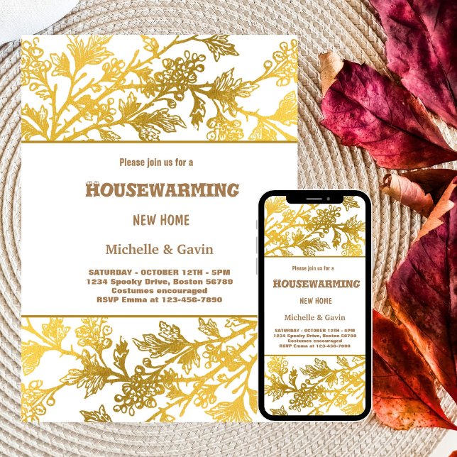 New home modern  gold foliage housewarming  invitation (Creator Uploaded)
