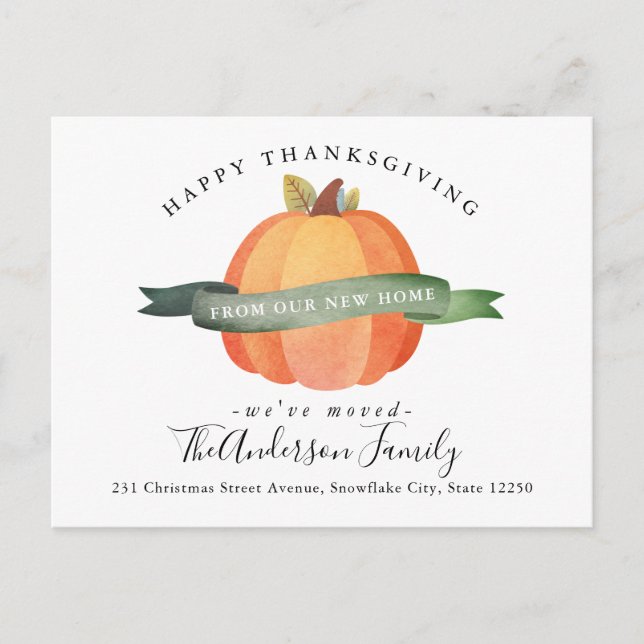 New Home Moved Happy Thanksgiving Holiday Moving Announcement Postcard (Front)