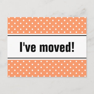 New home moving postcard coral and white polkadots