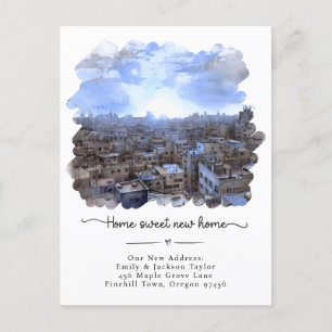 New Home - New Address Watercolor City Announcement Postcard