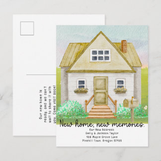 New Home - New Address Watercolor House Announcement Postcard