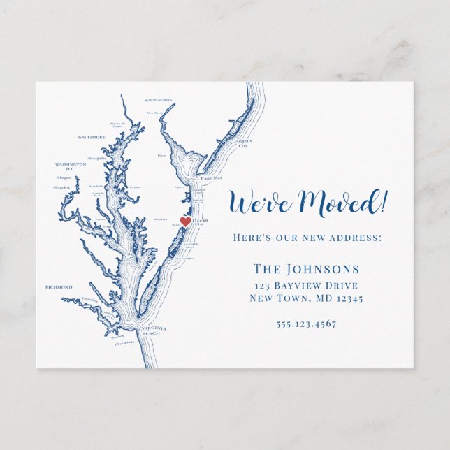 New Home Ocean City Maryland Map Moving Announcement Postcard (Front)