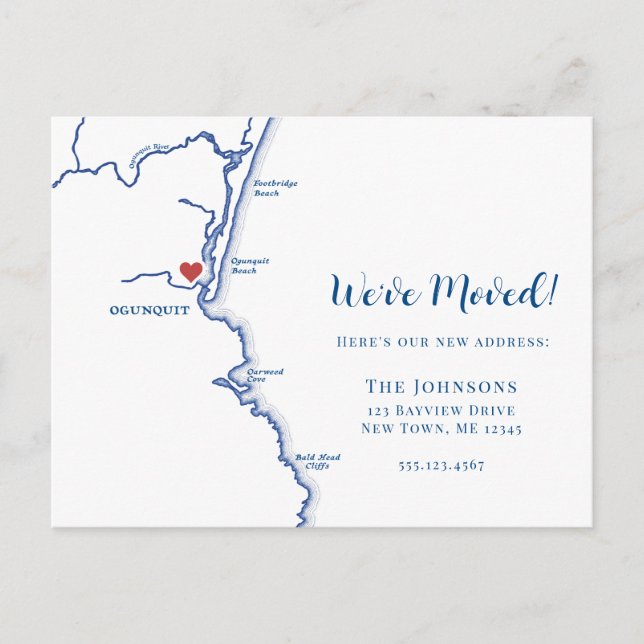 New Home Ogunquit Maine Map Moving Announcement Postcard (Front)