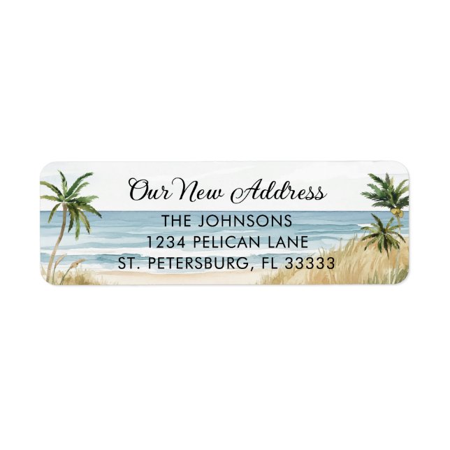 New Home Palm Trees Beach Scene Return Address Label (Front)
