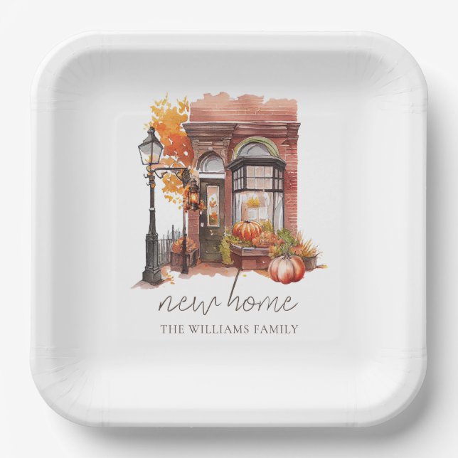 New Home Personalised Autumn Front Door Paper Plate (Front)