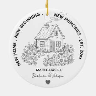 New Home Personalised Family Address & Year Ceramic Ornament