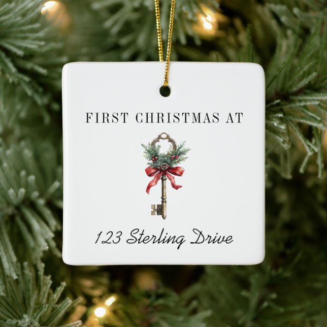 New Home Personalised First Christmas Holiday Ceramic Ornament (Tree)