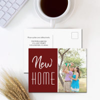 New Home Photo Burgundy Moving Announcement