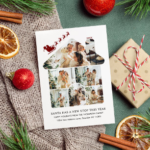 New Home Photo Collage Red Santa Sleigh Moving Holiday Card