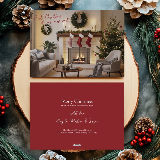 New Home Photo First Christmas at New Nest Holiday Card (Photo Christmas Card from New Home .. Holiday Moving Announcement Cards by Darling & May)