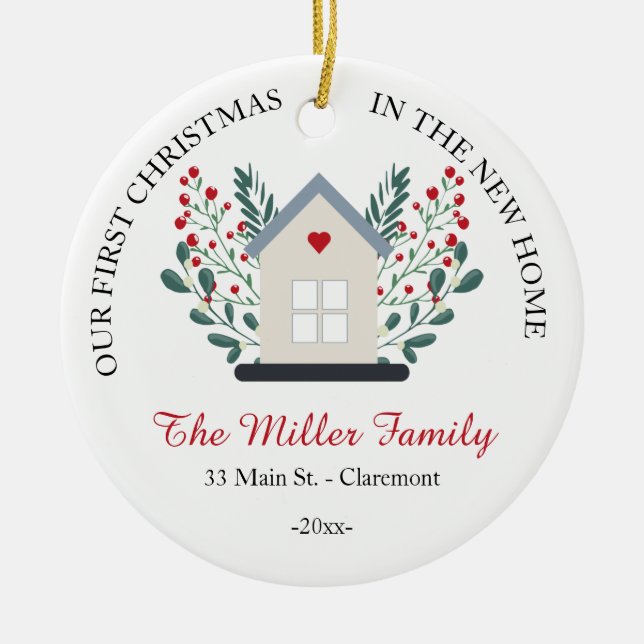New Home Photo on back keepsake Christmas  Ceramic Ornament (Front)