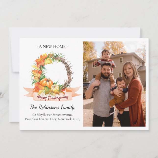 New Home Photo Thanksgiving Pumpkin Moving Announcement (Front)