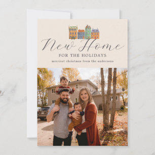 New Home Photocard With Drawing Of Buildings Holiday Card