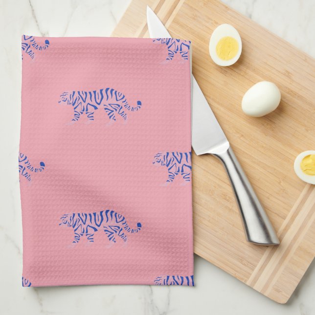 New Home Pink & Navy Tiger Pattern Tea Towel (Quarter Fold)
