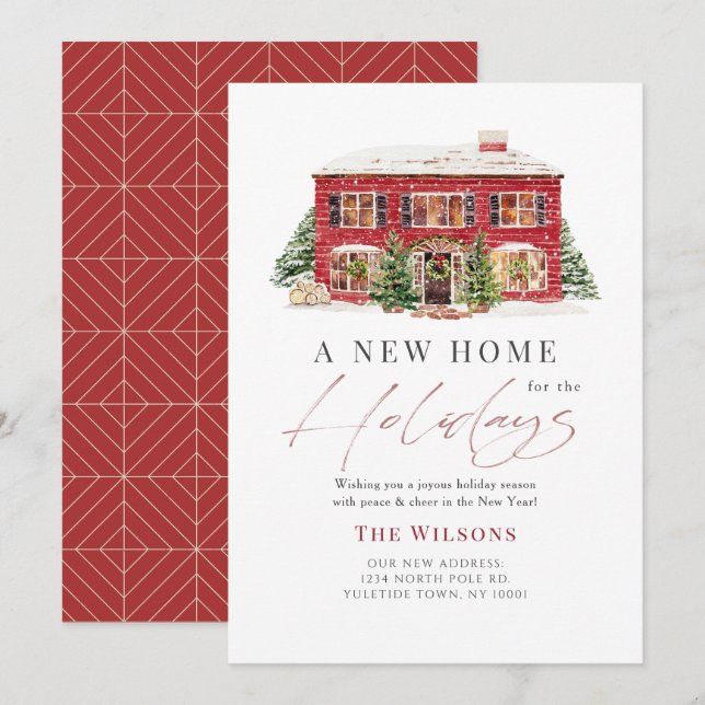 New Home Red House Christmas Holiday Card (Front/Back)