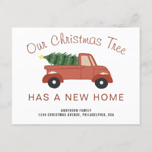 New Home Red Truck Christmas Tree Holiday Moving Announcement Postcard