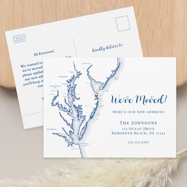New Home Rehoboth Beach DE Map Moving Announcement Postcard (Rehoboth Beach Delaware moving announcement change of address postcard from Coastal Map Designs)