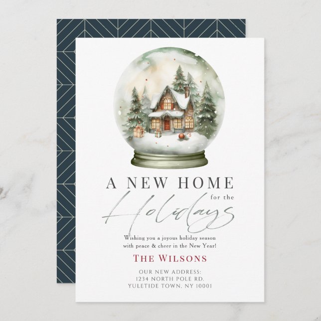 New Home Snow Globe Christmas Holiday Card (Front/Back)