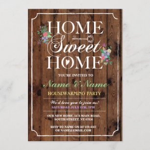 New Home Sweet Home House Warming Wood Key Invite