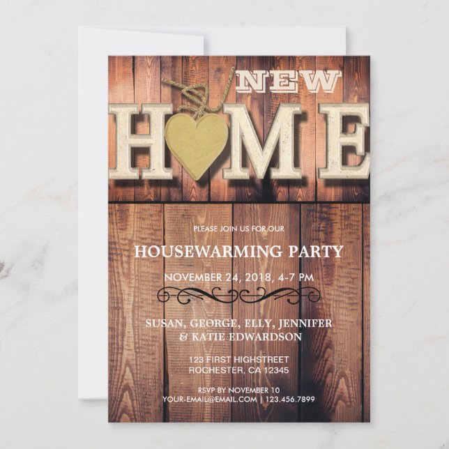 New home sweet home rustic housewarming party invitation (Front)