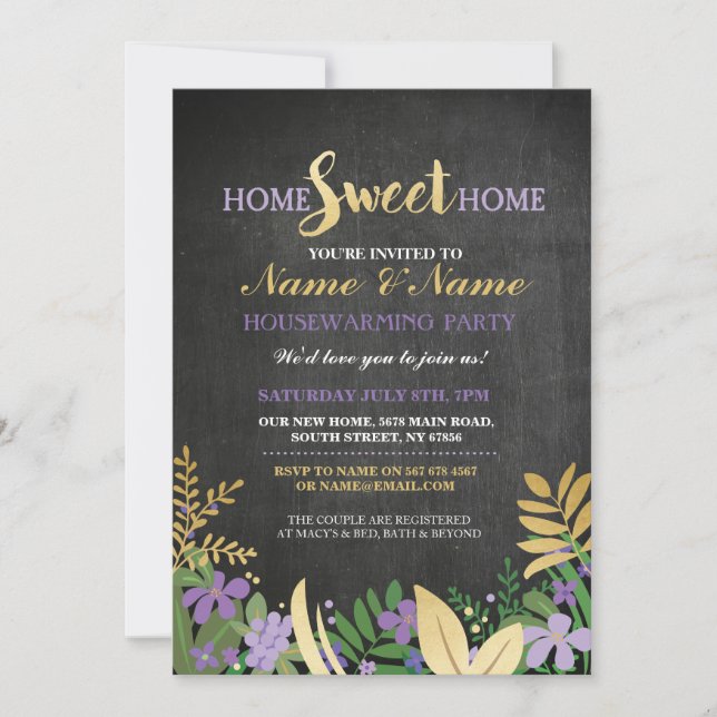 New Home Sweet House Warming ChalkBoard Key Invite (Front)