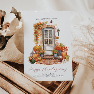 New Home Thanksgiving Autumn Front Door Moving Announcement Postcard