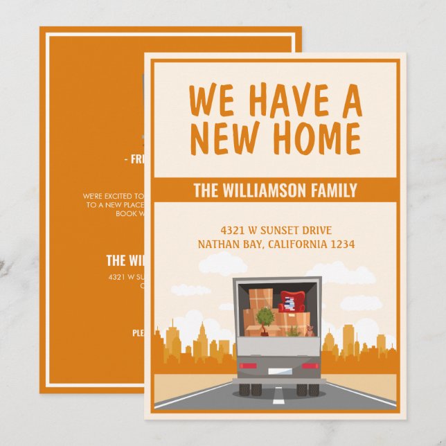 New Home Truck and Orange Cityscape Moving Announcement (Front/Back)