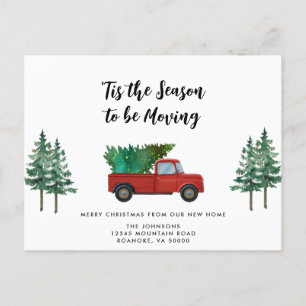 New Home Vintage Red Truck Christmas Tree Moving Announcement Postcard