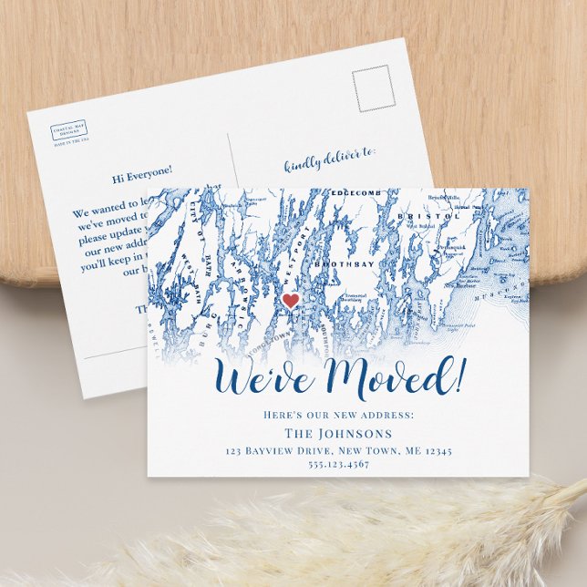 New Home Westport Maine Map Moving Announcement Postcard (Westport Maine Map Moving Announcement Penobscot Bay Change of address postcard Coastal Map Designs)