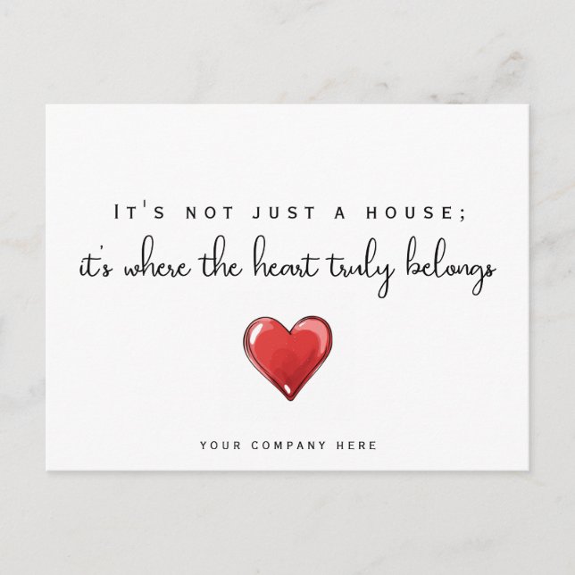 New Homeowner Heart Real Estate Promotional  Postcard (Front)