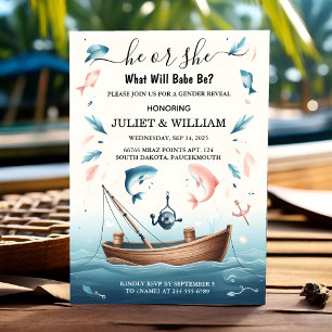 New Hook Bait Fun Wood Fish Fishing Gender Reveal Invitation