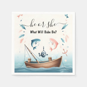 New Hook Bait Fun Wood Fish Fishing Gender Reveal Napkin