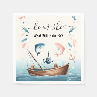 New Hook Bait Fun Wood Fish Fishing Gender Reveal Napkin