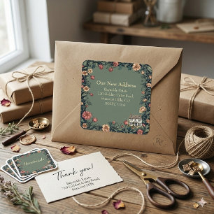 New House Address William Morris Inspired Garden Square Sticker