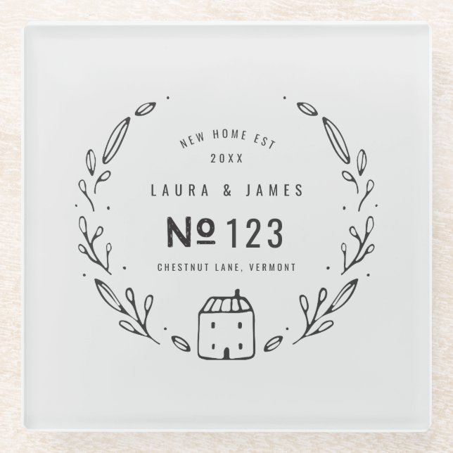 New house hand drawn floral glass coaster (Front)