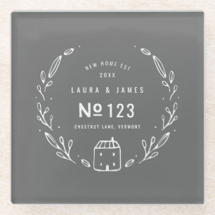 New house hand drawn floral glass coaster