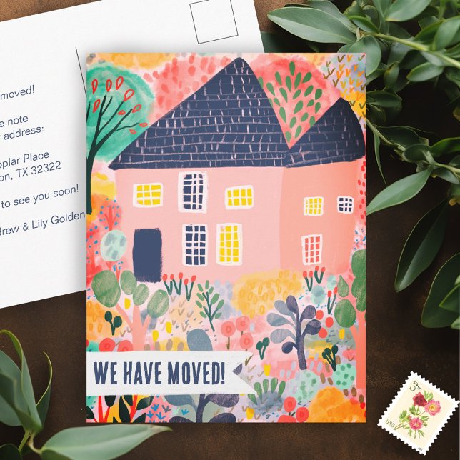 New House Moving Announcement Change Address Sweet Postcard (New House Moving Announcement Change of Address House and Garden Sweet Postcard
)
