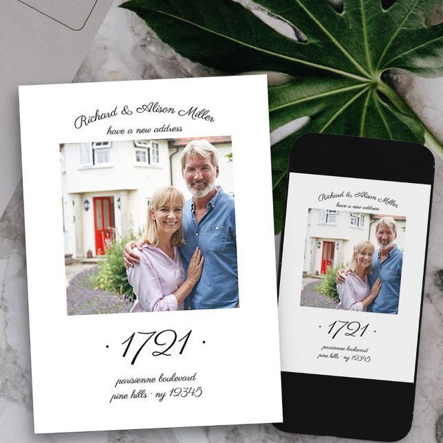 New House Number Elegant Photo Moving Announcement (House number new address photo moving announcement available printed or printable digital download)