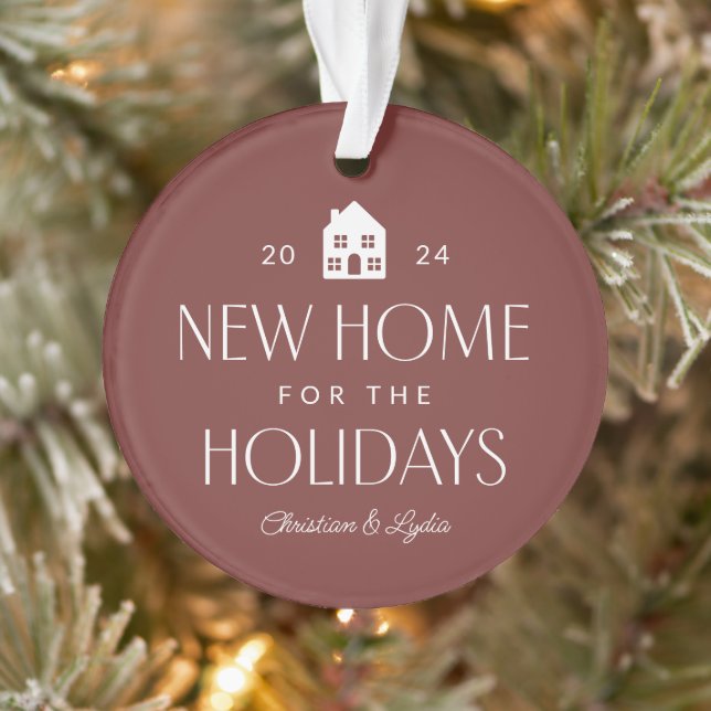 New house one photo maroon red Christmas Ornament (Tree)