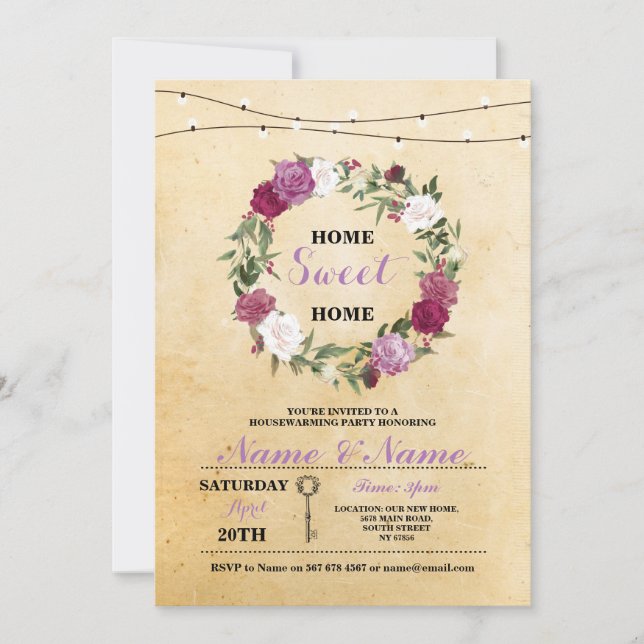 New Housewarming Home Sweet Home Key Rustic Invite (Front)