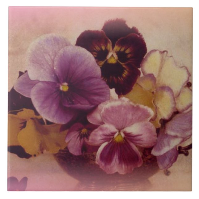 NEW ITEM LARGE PANSEY TRIVET/TILE CERAMIC TILE (Front)