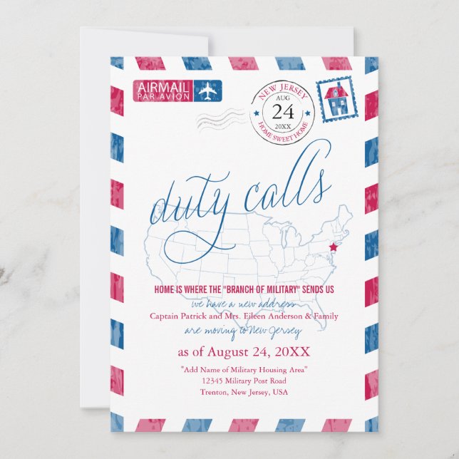 New Jersay USA map Airmail Military Moving Announcement (Front)