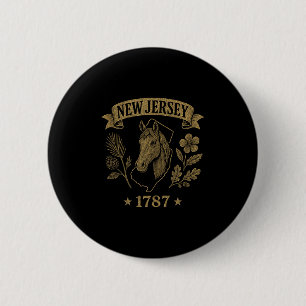 New Jersey 1787 Vintage Horse Oak Pine Nature Heri 6 Cm Round Badge