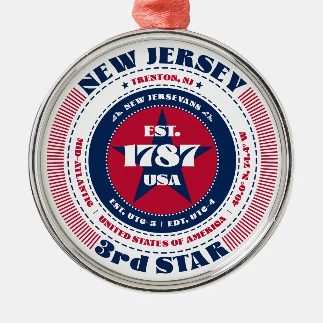 New Jersey 3rd State Christmas Ornament (Front)