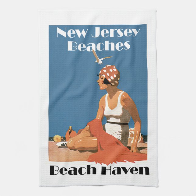 New Jersey Beaches ~ Beach Haven Tea Towel (Vertical)