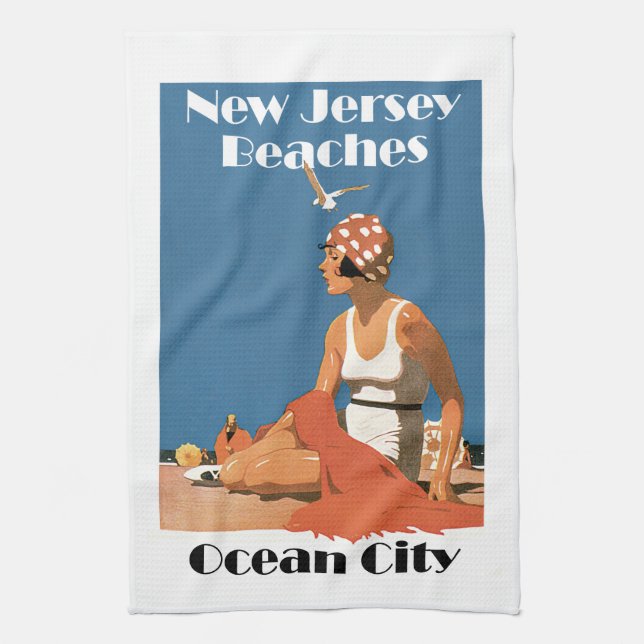 New Jersey Beaches ~ Ocean City Tea Towel (Vertical)