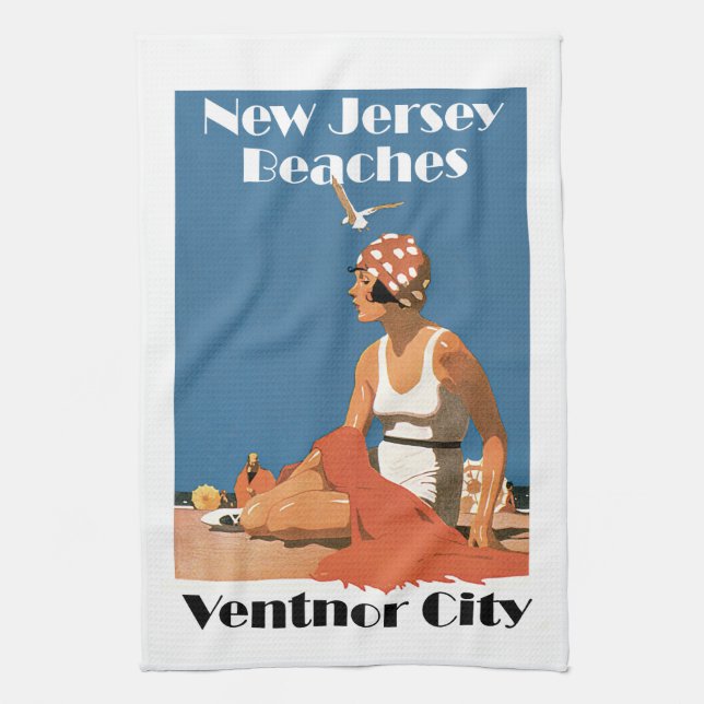 New Jersey Beaches ~ Ventnor City Tea Towel (Vertical)