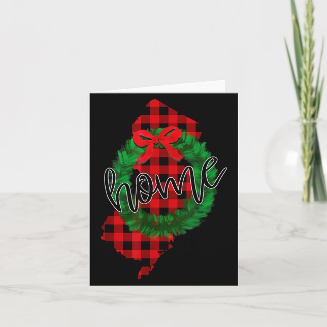New Jersey Buffalo Plaid Christmas Home Wreath Ret Card (Front)